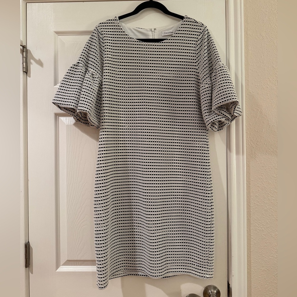 Calvin Klein Monochrome Patterned Long Sleeve Dress
